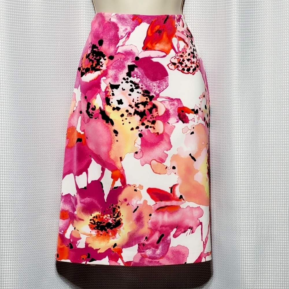 Y2K Worthington Floral Splash of Pink Stretch Pencil Skirt Women's (8P)